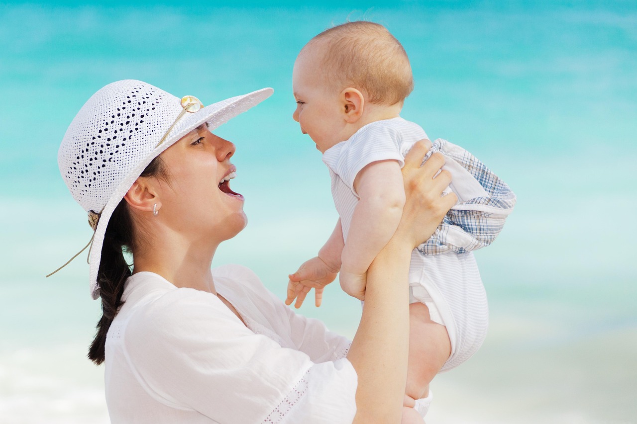 mother, baby, happy, motherhood, toddler, beach, outdoors, smiling, summer, people, nature, sea, woman, child, joy, vacation, mom